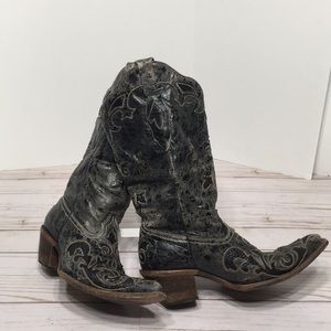 Vintage Corral boot lizard distressed black grey 8.5